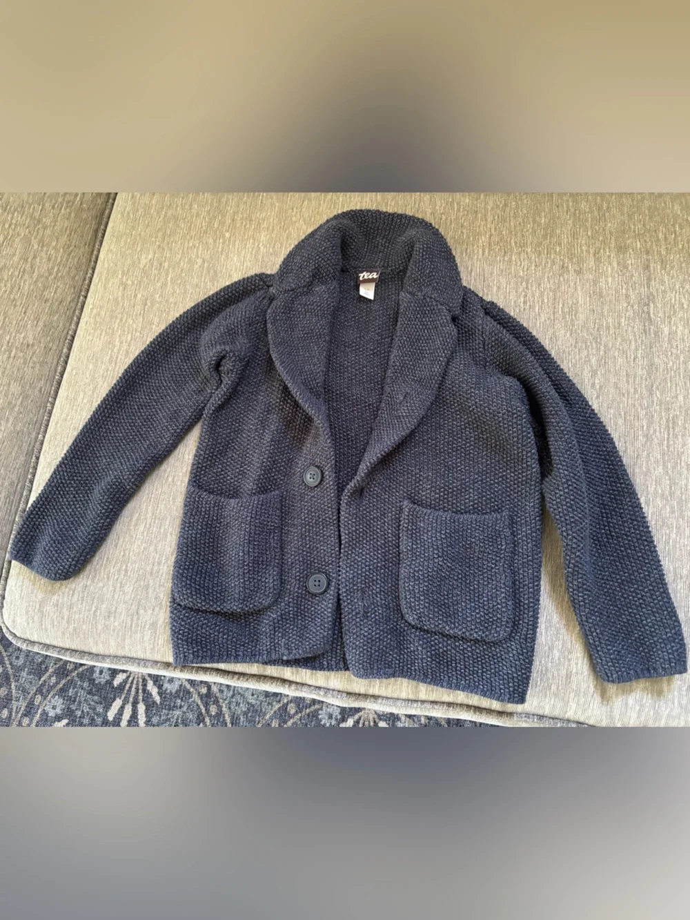 Kids Navy Knit Shawl Collar Cardigan